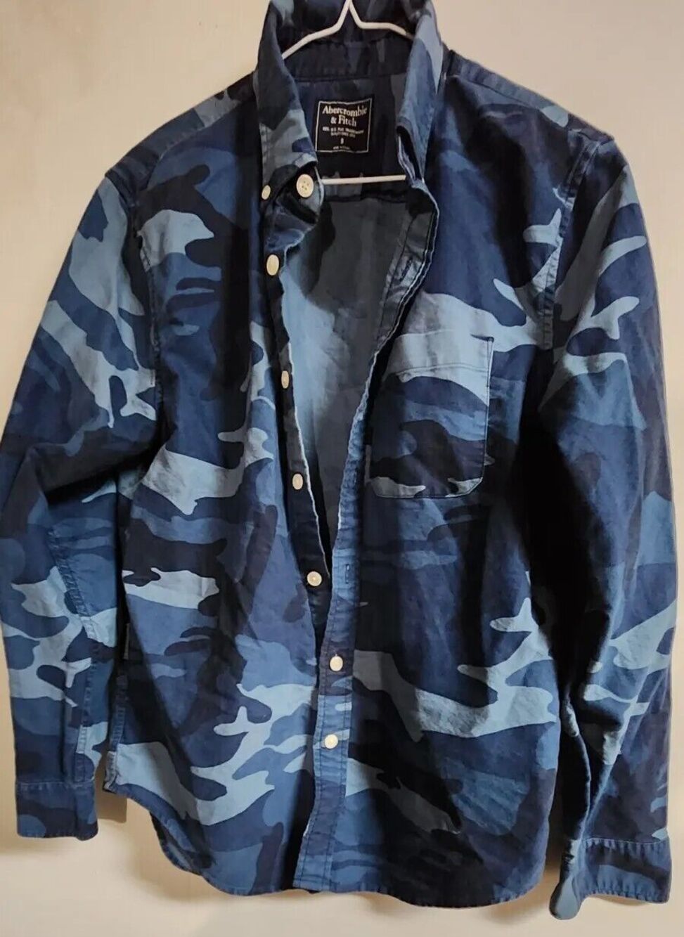 Abercrombie & Fitch Mens Small Blue Gray Camouflage Long Sleeve Collared Shirt